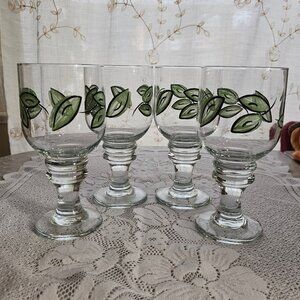 Pfaltzgraff Tango Ice Tea Glasses 14oz water goblets botanical green leaf glass